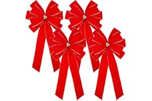 BUVANE 4PCS Large Red Christmas Velvet Bow, 20" x 11" Christmas Wreath Bow, Christmas Tree Decor Indoor Outdoor Xmas Decoration for Home Party Tree (4pcs-red, 20 x 11 Inch)