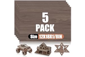 VKIZA 5 Pack Walnut Plywood Sheets 12x18x1/8 Inch, 3mm Plywood for Laser Cutting & Engraving, Unfinished Wood for Crafts, Wood Burning, Architectural Models.