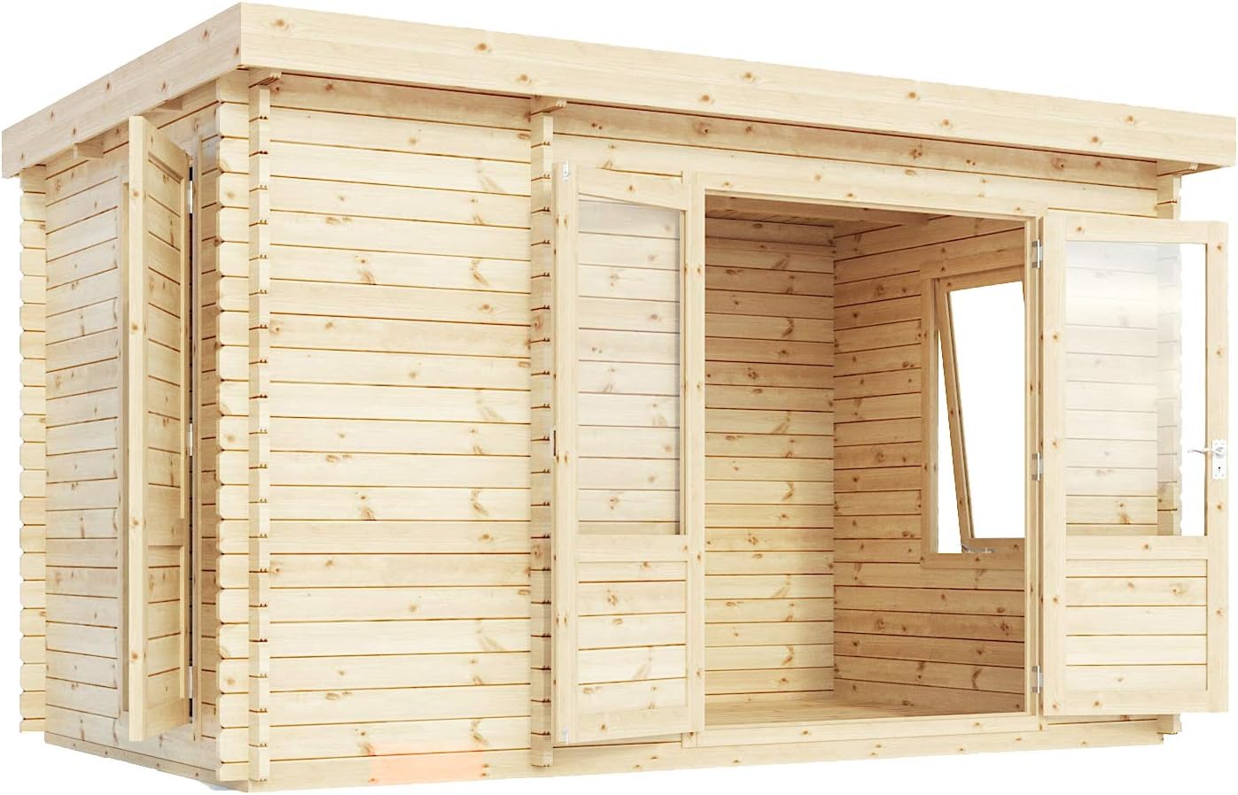 Green Planet UK - 2.5m x 4m Zen Log Cabin Summerhouse Garden Office 28mm Thick Cladding - FSC Sourced Timber Double & Single Doors, Single Glazed Safety Glass - Fast Delivery