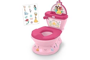 Bright Starts Disney Junior Princess My Size Potty Training Toilet, Toddler Potty Chair with Flushing & Cheering Sounds, Removable Seat with Splash Guard & Handles, Ages 18+ Months, Up to 50 lbs