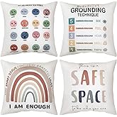 Yuntau 4 Pcs Calm Down Corner Supplies Classroom Must Haves Throw Pillow Covers 18x18 Inch Feelings Emotion Pillow Covers Kids School Preppy Reading Must Have Decor for Counseling Therapy Office Gifts