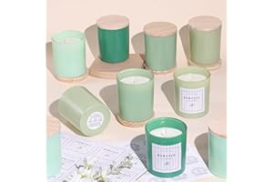 REISEN 12Pcs Assorted Green Candle Jars for Making Candles, 10oz Empty Candle Jars with Bamboo Lids and Labels, Glass Candle Jar for Candle Making Supplies, Candle Containers for DIY Gifts