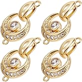 Beebeecraft 1 Box 6Pcs Cubic Zirconia Fold Over Clasps 18K Gold Plated Brass Moon Oval Shaped Extender Clasps for DIY Bracelet Necklace Jewelry Making