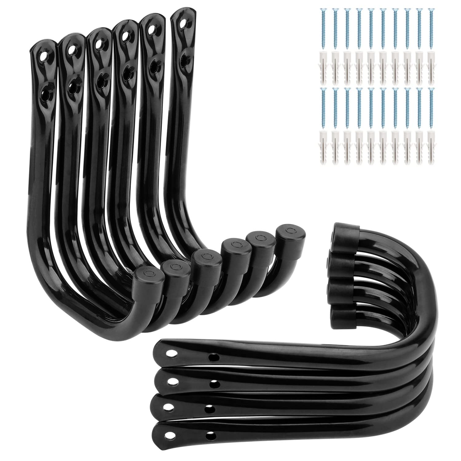 PiPaFox Garage Storage Hooks, Heavy Duty Organizer Utility Hook, Wall Mount System Hangers for Ropes, Boots, Shovels, Garden Tools, Bulk Items (Black, 14cm x 10.6cm)