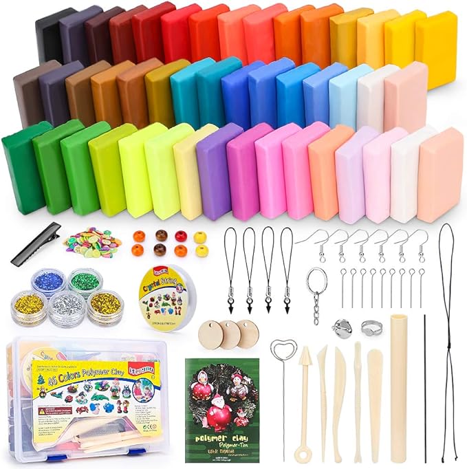 Polymer Clay Starter Kit, 46 Colors Oven Bake Clay, DIY Modeling Clay