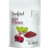 Sunfood Superfoods Organic Beet Root Powder - Beetroot for Juice & Smoothies, Natural Food Coloring for Baking, Certified USDA Organic, Non-GMO, Vegan, Gluten Free, Earth Kosher - 8 oz Bag