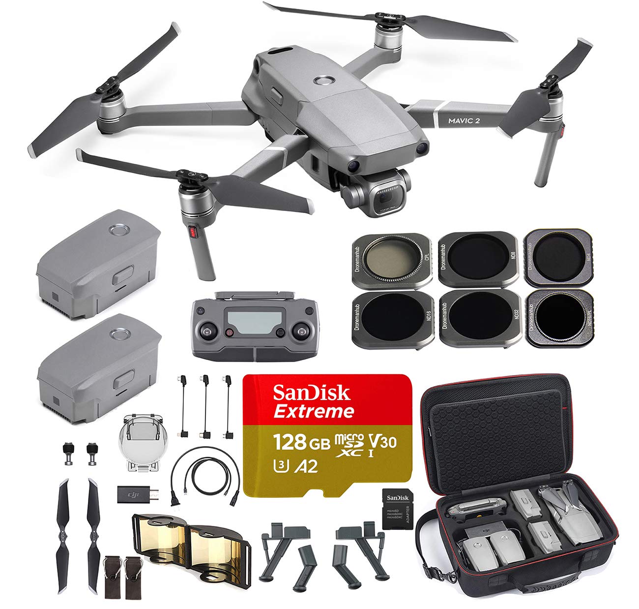 DJI Mavic 2 Pro with 20MP Hasselblad Camera, Comes with One Extra Battery, Hard Professional Case, ND Filter Set, Extreme SD card and More
