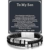 ChainsPro Leather Bracelet Gifts for Men,Black Braided Bracelets Stainless Steel Celtic & Compass Bracelets Leather,Ideas Jewelry Gifts for Husband Son Grandson Boyfriend Anniversary Christmas Father's Day Birthday Valentines