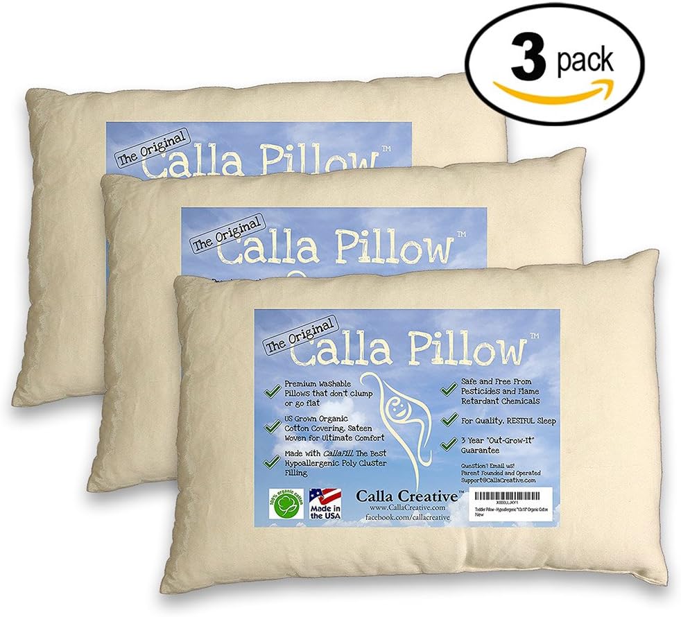 Calla Toddler Pillow Soft Organic Cotton of size 13" x 18" x 3.5" Bundle 3-Pack