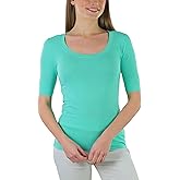 ToBeInStyle Women's Elbow Length Sleeve V-Neckline Top