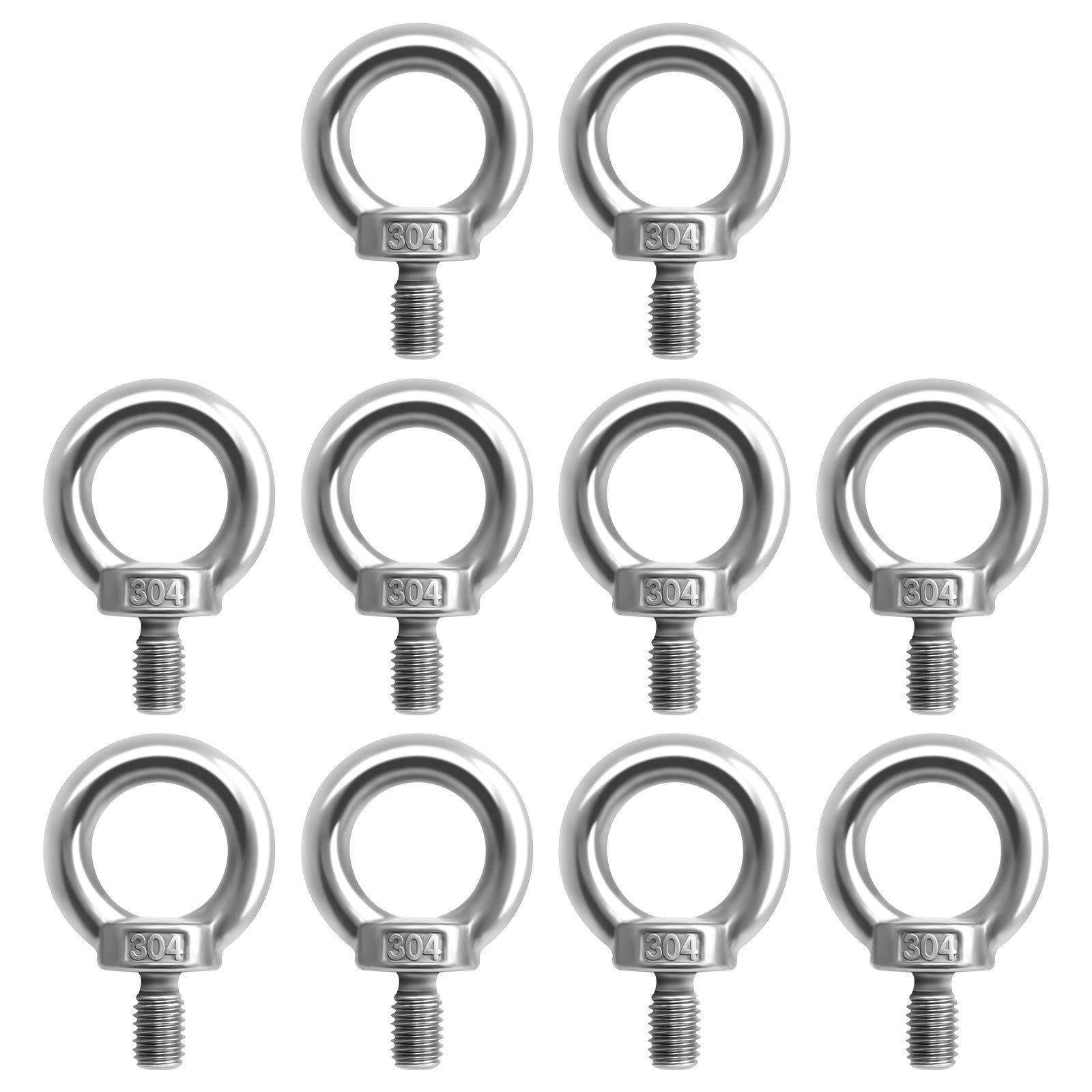 10Pcs M8 Lifting Eye Bolt 304 Stainless Steel Eye Bolts Threaded Rod Bolt Hardware Eye Nut Ring Shape Eyebolts Male Thread Ring Screw for Engineering Lifting Equipment