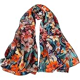 Sichdew Women's 100% Mulberry Silk Scarf Lightweight Long Floral Print Neck Scarf, Beach Wrap & Travel Photography Shawl Gift