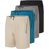 Real Essentials 4 Pack: Men's Mesh 5" Athletic Zipper Shorts Workout Gym Running Basketball (Available in Big & Tall)