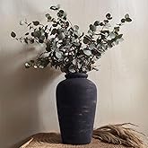 Large Black Vase - 11" Tall Rustic Farmhouse Vase, Black Ceramic Vintage Decorative Vase for Dining Table, Shelf, Bedroom, Living Room, Kitchen, Office, Bathroom, Mantle, Centerpiece Décor