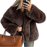 Kissonic Women Faux Fur Coat Long Sleeve Lapel Open Front Shaggy Furry Jacket Warm Fluffy Short Outwear