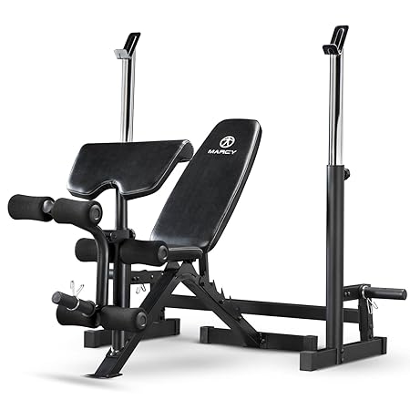 MARCY MWB-838 Luxus-Olympia-Hantelbank mit Kniebeugenständer, Schwarz, One Size