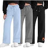 LessonZoo 3 Pack Girls' Sweatpants Fleece Lined Wide Leg Drawstring Casual Kids Open Bottom Pants with Pockets Teen Girl
