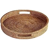 Bandeja Redonda De Ratán De 14 Pulgadas, Moderna Bandeja Tejida Con Asas Para Mesa De Comedor, Sala De Estar, Decoración De Patio, Elegante Bandeja De Ratán Para Servir Frutas, Desayuno, Ideal
