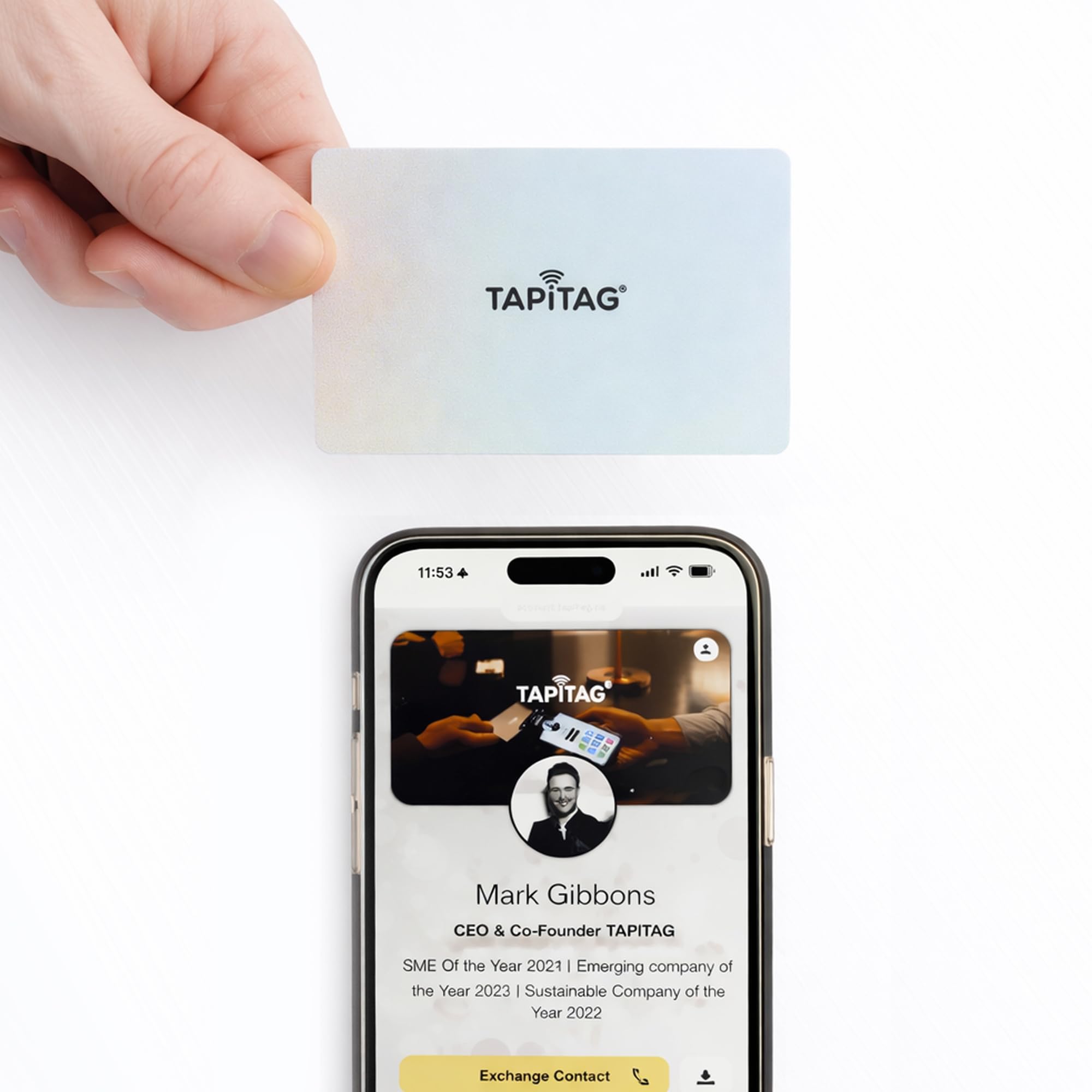 TAPiTAG PVC Digital Business Card – No Subscription Required – Contactless Card with NFC, QR and Online Profile for Networking and Business Events (Shimmy)