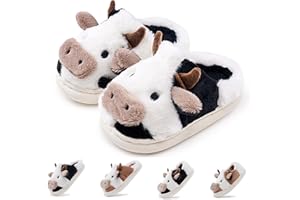 sharllen Toddler Cartoon Cow Cotton Slippers,Girls Boys Cute Indoor Outdoor Plush Animal Cow Shoes Cozy Soft Warm Fluffy Slip-on Home Cow Slipper for Little Kids