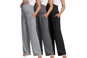 Oakgarden 3 Pcs Maternity Sweatpants Over The Belly Pregnancy Straight Wide Leg Elastic Drawstring Pants Joggers with Pockets