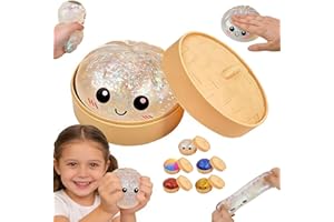 Raviolis géant à paillettes, jouet S-quishy à paillettes, boulettes géantes avec boîte vapeur, décompression sensorielle lente, pour adultes et enfants (transparent, 1 pièce)