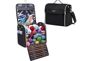 KUOSDAZ Crochet Bag with Hanging Hook - Portable Yarn Storage Bag, Large Capacity Door Room Essentials Travel Organizer for Crochet Hooks, Crochet Accessories, Black