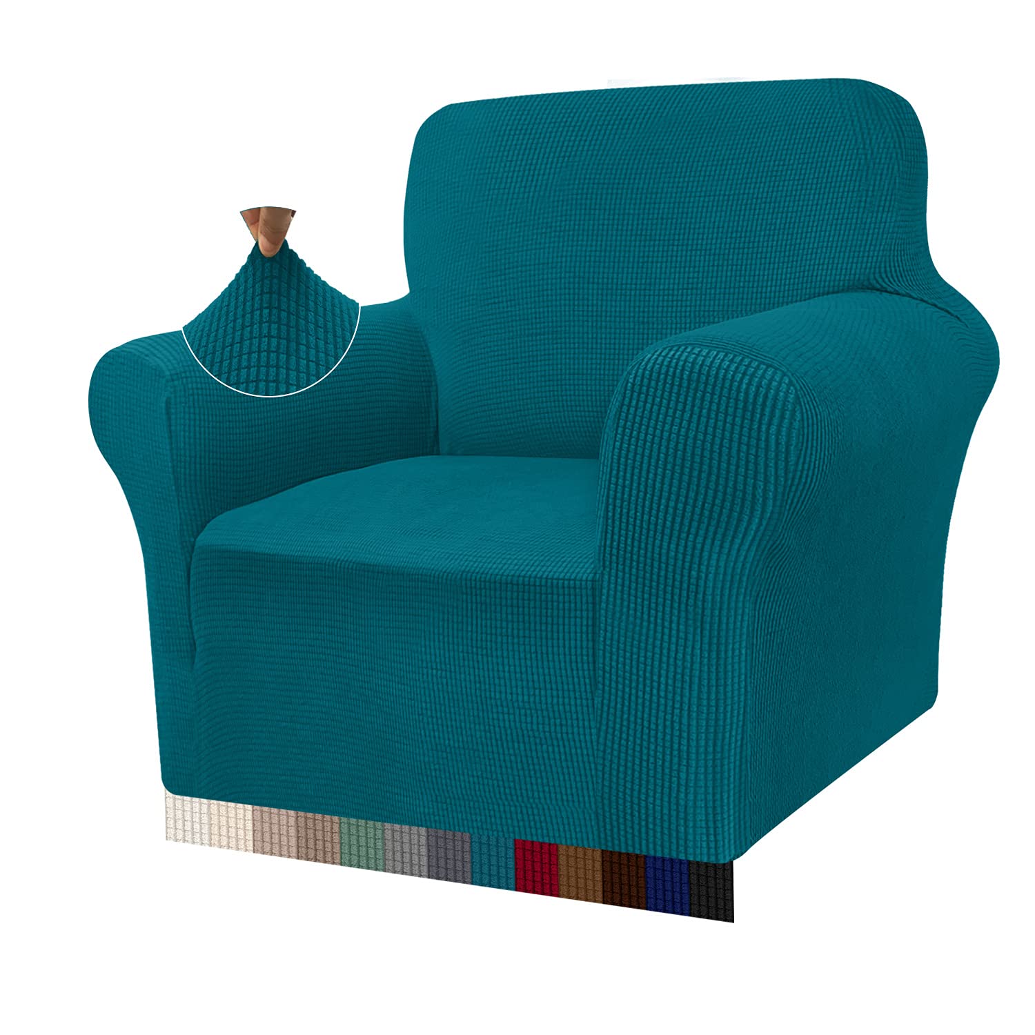 Granbest High Stretch Armchair Covers Super Soft Chair Covers for Living Room Jacquard Sofa Cover for Dogs Non Slip Chair Slipcover with Arms Furniture Protector (1 Seater, Blackish Green)