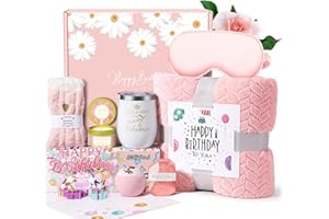 WASOCOL Birthday Gifts for Women Friendship, Happy Birthday Gifts Basket for Mom Friend Sister Wife Her Birthday Gift Unique, Luxury Self Care Gift Rose Relaxing Spa Gifts Set with 3D Birthday Card for Women