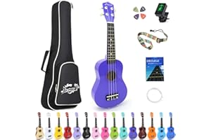 Amdini 21 inch Soprano Ukulele Basswood Acoustic Mini Guitar for Beginner Starter with Case Strap Tuner Picks Strings Primary Tutorial