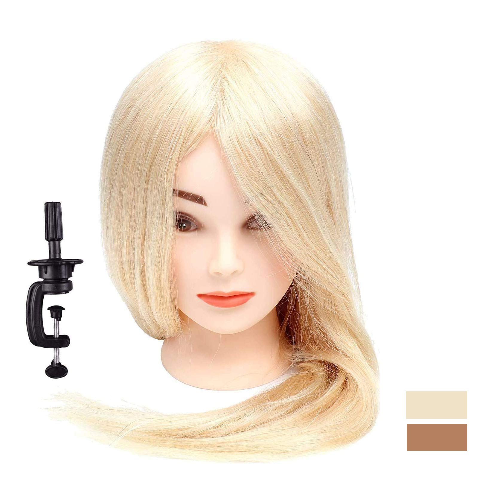 18"/20"/24"/26"Blonde Mannequin Head Training Head Manikin Cosmetology Doll Head 100% Real Human Hair Hairdressing Training model For Hair Practicing Braiding Styling Cutting with Free Clamp 20"&125g