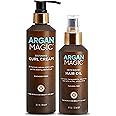 Argan Magic Defining Curl Cream & Hair Cream Oil Combo Pack - Enhances Waves & Curls, Adds Definition | Restores Manageability | Adds Silky, Glossy Shine | Made in USA | Paraben Free (8.5 oz / 4 oz)