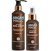 Argan Magic Defining Curl Cream & Hair Cream Oil Combo Pack - Enhances Waves & Curls, Adds Definition | Restores Manageability | Adds Silky, Glossy Shine | Made in USA | Paraben Free (8.5 oz / 4 oz)