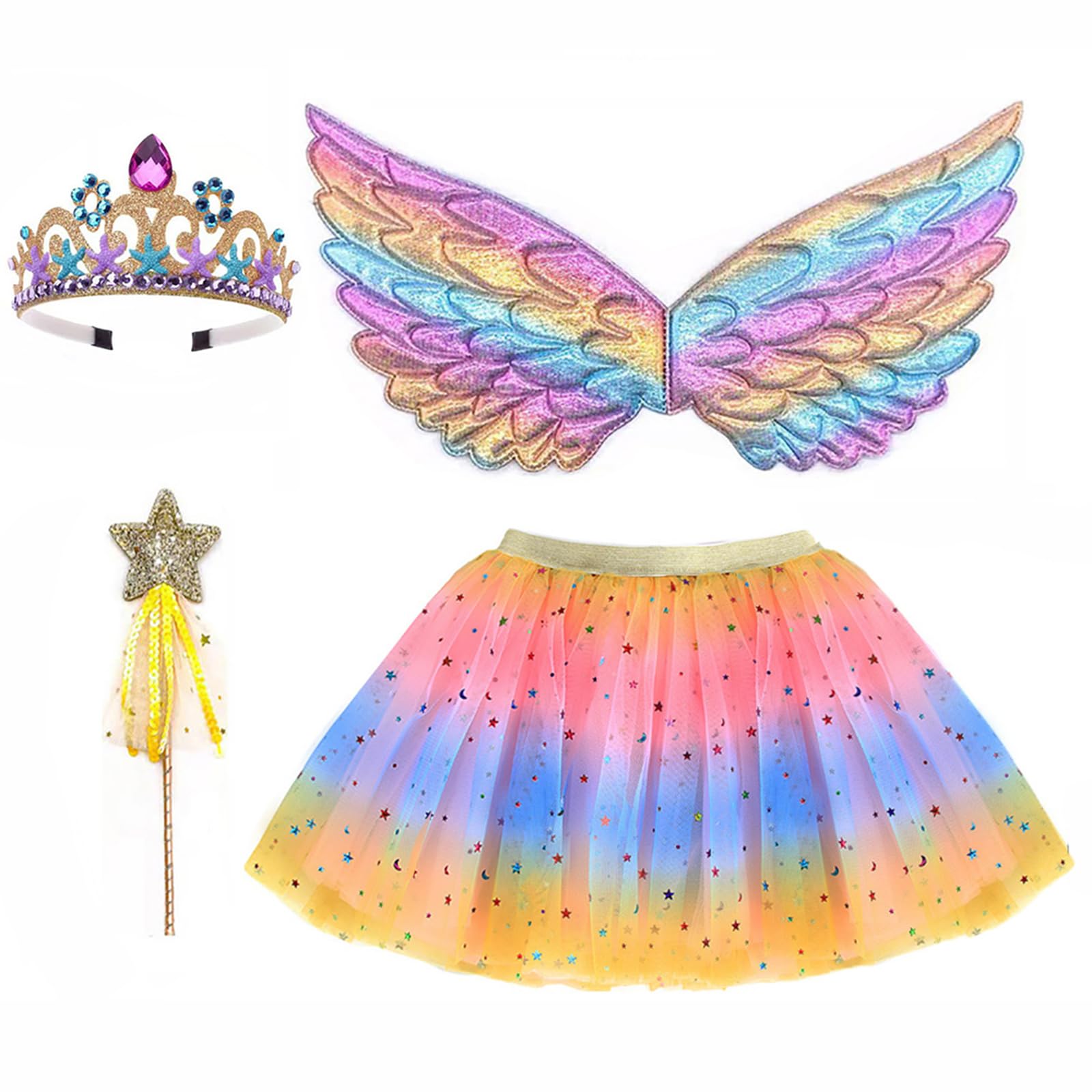 ZJstyle Girls Princess Costume Kids Fancy Dress Girls Fairy Costume Set Princess Tutu Skirt Fairy Dress Up Fantasy Costumes Play with Wings, Wand, Headband & Tutu Fairy Set for 3-8 Years (Pink)