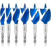 6Pcs Auger Drill Bit Set for Wood, 1/2", 5/8", 3/4", 7/8", 1"&amp; 1-1/8" Size | 4-Inch Long Impact Wood Auger Drill Bit Set with 1/4" Quick Change Hex Shank