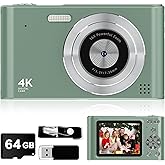 2025 Digital Camera - 1080P Vlog Camera, 44MP Compact, 16X Zoom, Anti-Shake, Green Gift for Kids