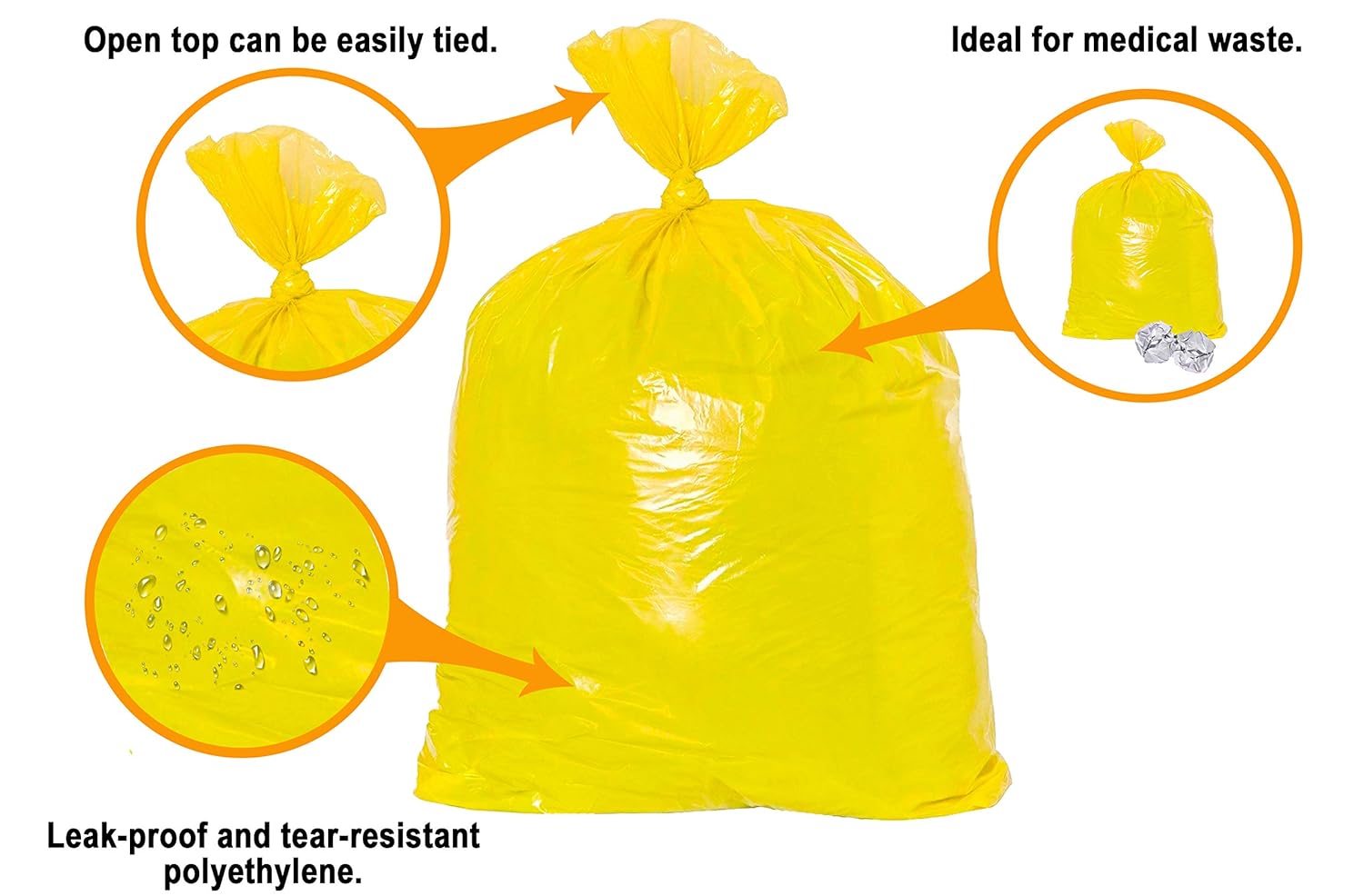 APQ Pack of 25 Yellow Trash Bags 40 x 48 Unprinted Poly Bags for