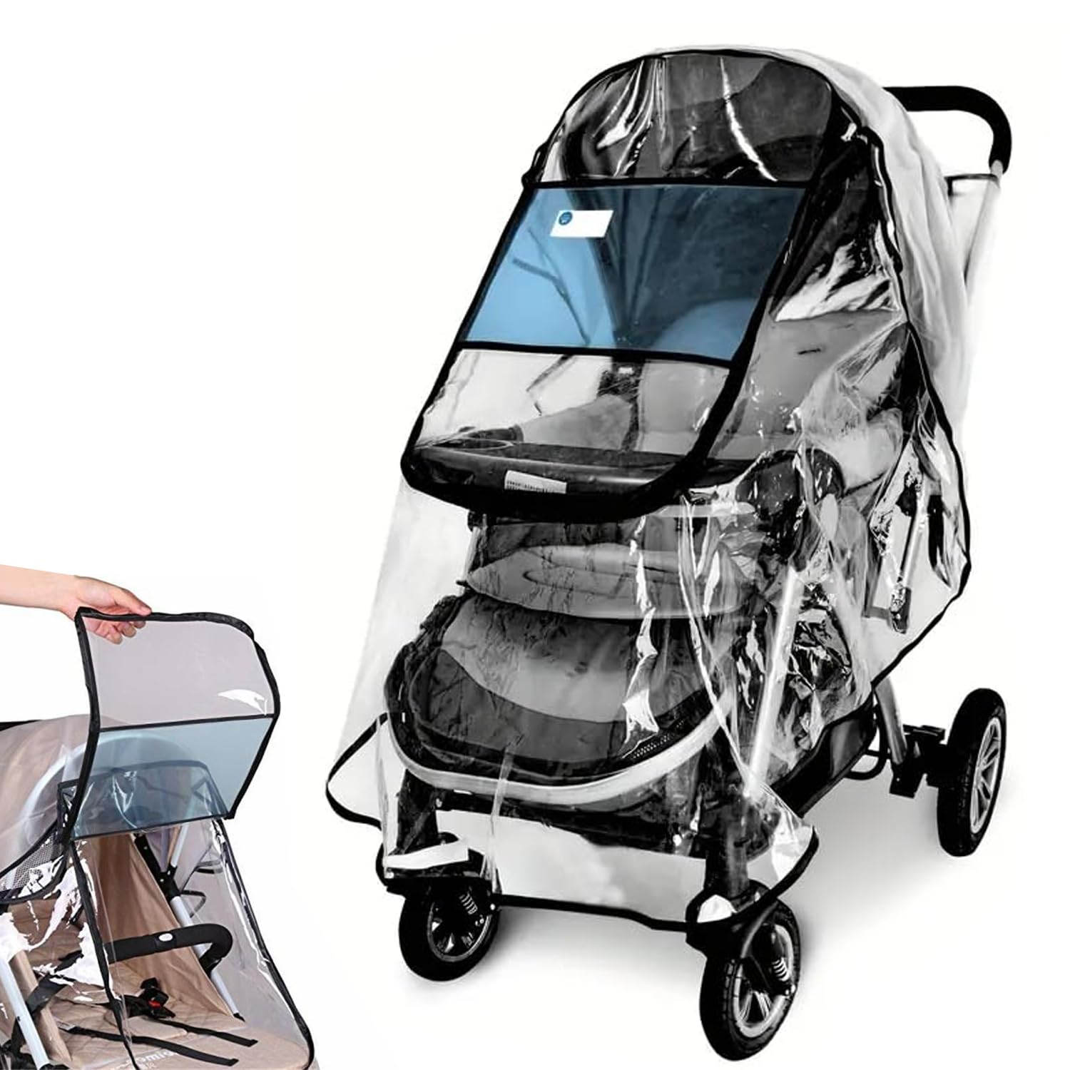 Norhogo raincover for prams, raincover with front contact window, pram umbrella made of EVA material, good air circulation, pollutant-free - transparent