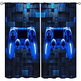 ShiTingYu Gaming Boys Curtains, Video Game Kids Window Drapes Blue Game Controller Cool Window Treatment for Boys Bedroom Living Room Playroom Gamer Drapes 42x45 Inch, 2 Panel Set