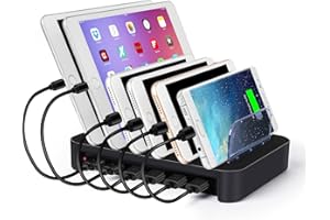 CAIROCK 6 Ports USB Charging Station for Multiple Devices, Detachable Desktop Docking Charging Station Organizer Compatible w