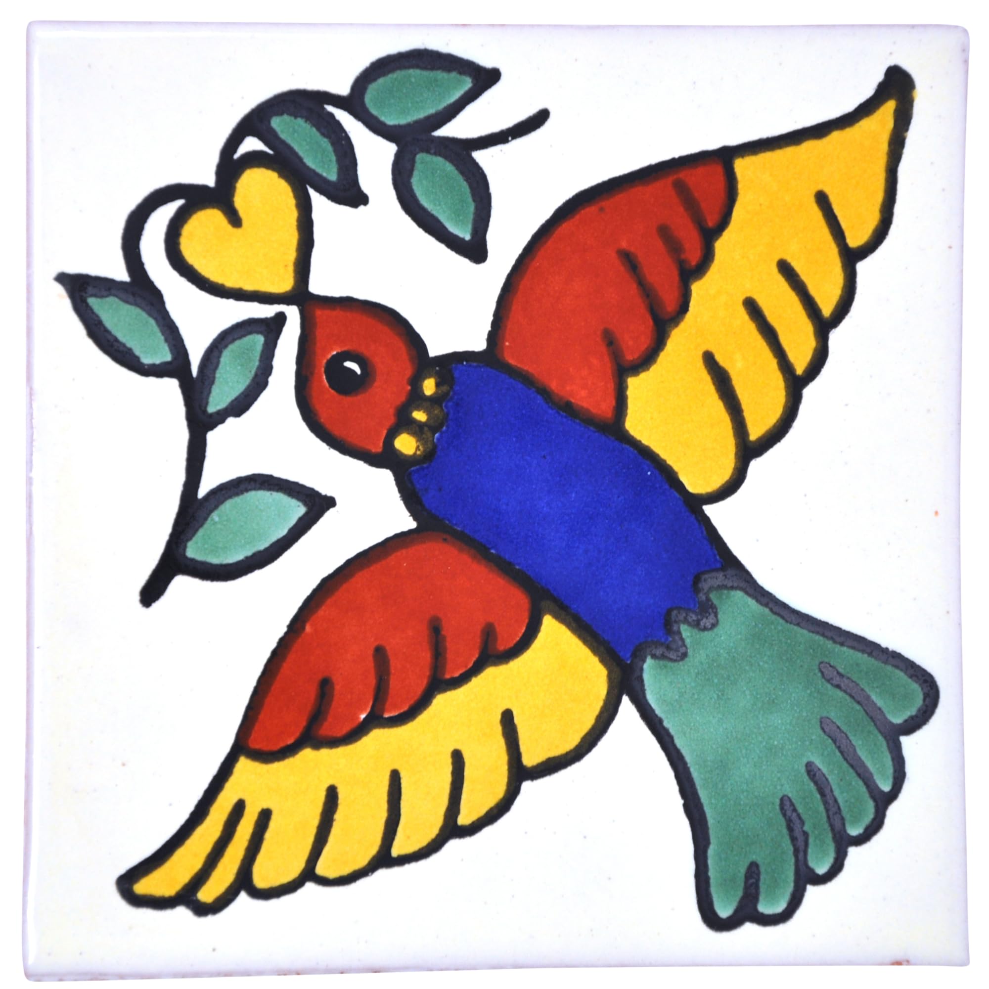 Tumia LAC Handmade Mexican Talavera Tile - Authentic Style Quin Ceramic Tiles for Crafts, Backsplashes and Home Improvement - 10 Pack