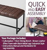 Hallowood Furniture Cullompton Dining Bench 110cm Brown Leather Effect view 7