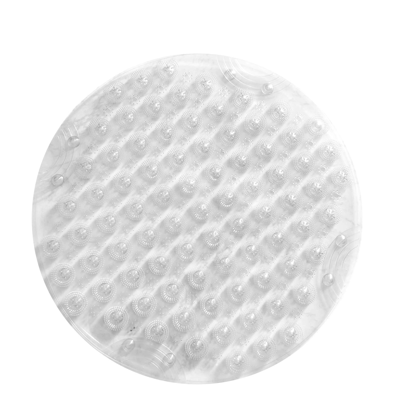 Shower Mat, Round Non-Slip Bath Mat With Suction Cup, Massage Function, Anti-mold and Antibacterial Rubber Shower Mat for Children, With Drainage Holes, Machine Washable (Transparent white)