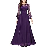MISSMAY Women's Formal Lace Chiffon Bell Sleeve Wedding Party Long Dress