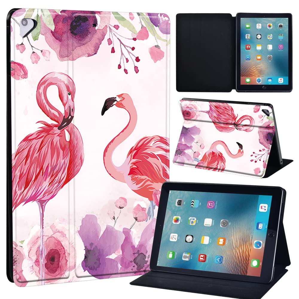 Leather slim lightweight Stand Cover Folio Case for Apple New iPad 9.7 2018 2017(6th Gen, 5th Gen)/iPad Air 2/iPad Air/iPad Pro 9.7 Tablet with Auto Wake/Sleep (flamingo020)