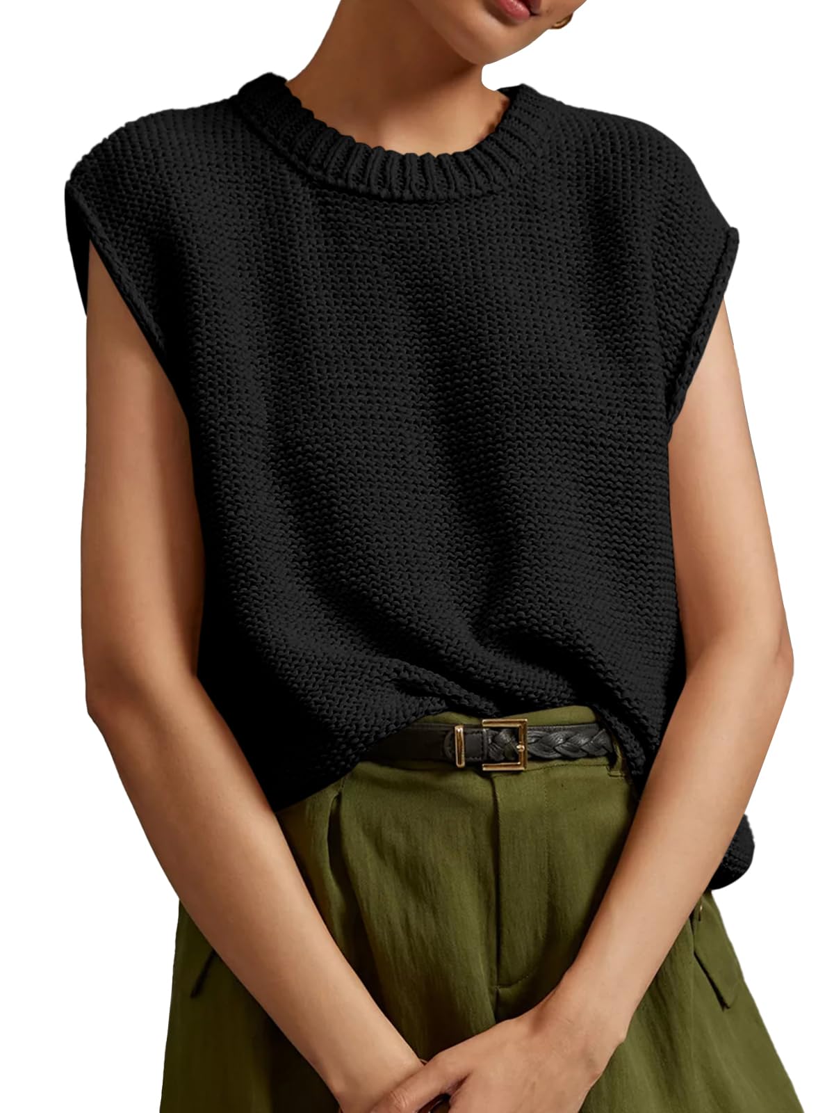 Saodimallsu Womens Sleeveless Crewneck Sweaters