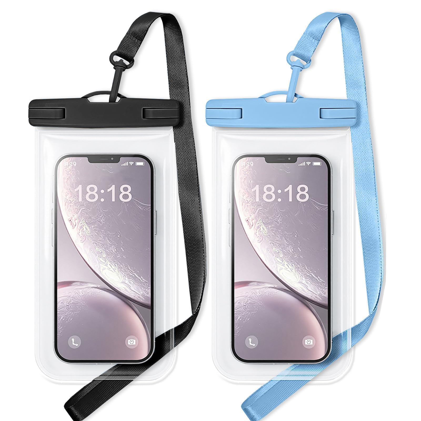 Criyar 1/2 Pack Waterproof Phone Pouch Compatible with iPhone 17 16 15 Pro Max & Galaxy S24+/S23 7in Waterproof Phone Case, IPX8 Beach Travel Must Haves, Beach Essentials, Black and Blue, 2 Pack
