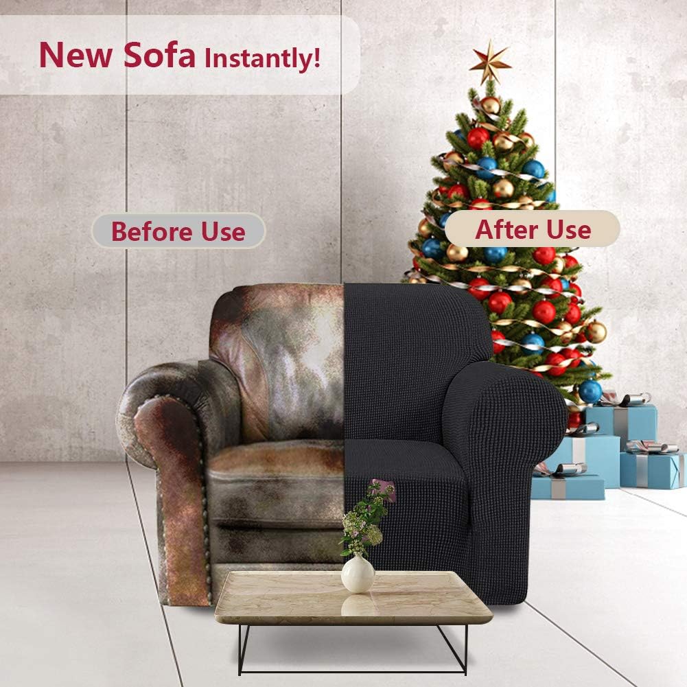 iCOVER Chair Sofa Slipcover, One Piece High Stretch Armchair Couch Cover, Machine Washable Spandex Jacquard Fabric, Bottom Elastic Easy to Install, Non-Slip Furniture Protector,Black: Home & Kitchen