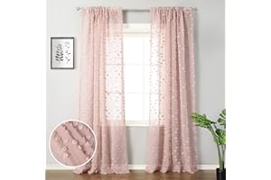 MYSKY HOME Pom Pom Pink Sheer Curtains for Bedroom Girls Room Dusty Rose Curtains 108 Inches Long for Nursery Kids Light Filtering Boho Window Drapes, Rod Pocket, 52" Wide, 2 Panels