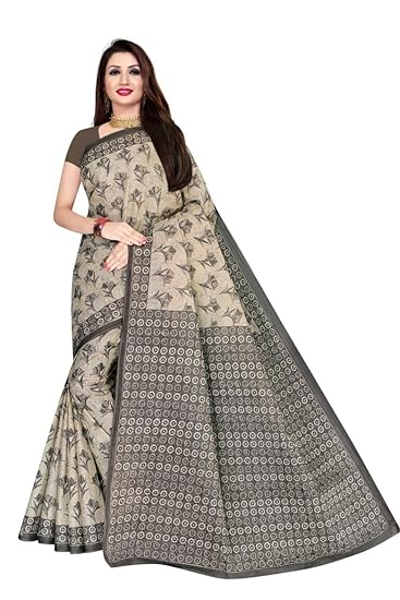 Women's pure cotton saree without blouse piece (1338_Grey_Malmal)